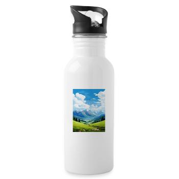 Reiseplakat des Pyrenäen-Nationalparks in Frankreich - Trinkflasche mit integriertem Trinkhalm - Weiß - Rechts