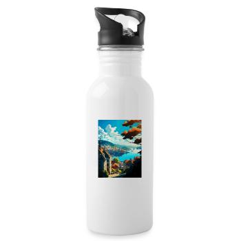 Bergan Norway Oslo Vintage Travel Poster Souvenir - Water bottle with straw - white - Right