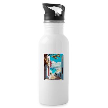 Paros Greece Decoration Vintage Travel Poster WPA - Water bottle with straw - white - Right