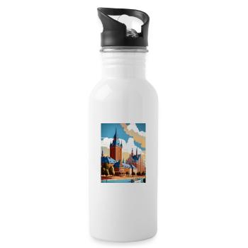 Halmstad Sweden Vintage Travel Poster WPA Souvenir - Water bottle with straw - white - Right