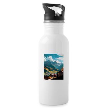 Sion Schweiz Vintage Reiseposter Souvenir - Trinkflasche mit integriertem Trinkhalm - Weiß - Rechts