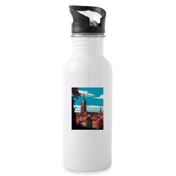 Freiburg Im Breisgau Germany Vintage Travel Poster - Water bottle with straw - white - Right