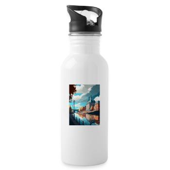 Karlstad Sweden Vintage Travel Poster WPA Souvenir - Water bottle with straw - white - Right