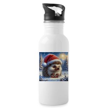 Christmas Hedgehog - Water bottle with straw - white - Right