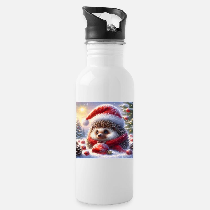 Weihnachts-Igel - Trinkflasche mit integriertem Trinkhalm - Weiß