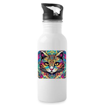 Coole Graffiti Katze - Trinkflasche mit integriertem Trinkhalm - Weiß - Rechts