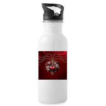 Noble coeur gothique avec des fleurs. - Gourde avec paille intégrée - blanc - Droite