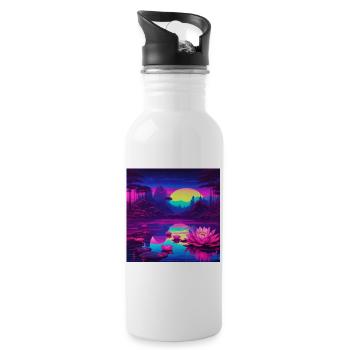Seerosen auf dem See - Trinkflasche mit integriertem Trinkhalm - Weiß - Rechts