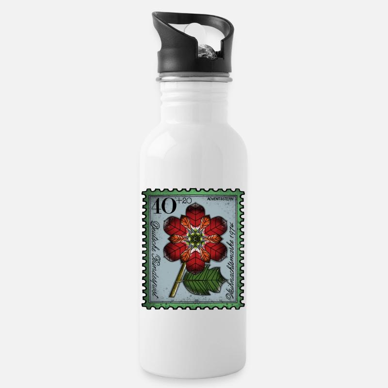 Briefmarke Adventsstern - Trinkflasche mit integriertem Trinkhalm - Weiß