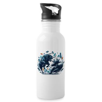 Finanzen Stier Bär Kampf Wallstreet Geschenk - Trinkflasche mit integriertem Trinkhalm - Weiß - Rechts