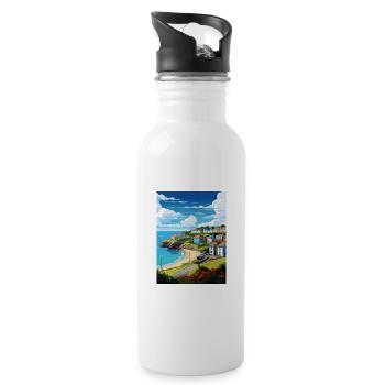 Das Roseland Peninsula Cornwall Reiseposter - Trinkflasche mit integriertem Trinkhalm - Weiß - Rechts