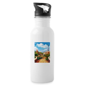 Barcelona Spanien Vintage Reiseposter WPA Souvenir - Trinkflasche mit integriertem Trinkhalm - Weiß - Rechts
