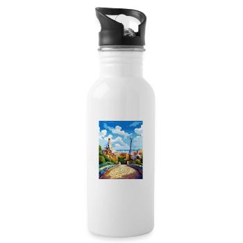 Barcelona Spanien Vintage Reiseposter WPA Souvenir - Trinkflasche mit integriertem Trinkhalm - Weiß - Rechts