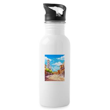 Valladolid Spanien Vintage Reiseposter Souvenir - Trinkflasche mit integriertem Trinkhalm - Weiß - Rechts
