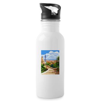 Barcelona Spanien Vintage Reiseposter WPA Souvenir - Trinkflasche mit integriertem Trinkhalm - Weiß - Rechts