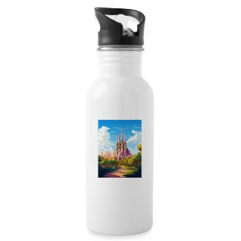 Barcelona Spanien Vintage Reiseposter WPA Souvenir - Trinkflasche mit integriertem Trinkhalm - Weiß - Rechts
