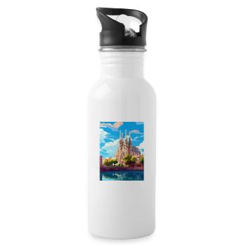 Barcelona Spanien Vintage Reiseposter WPA Souvenir - Trinkflasche mit integriertem Trinkhalm - Weiß - Rechts