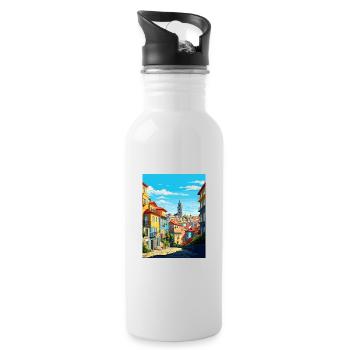 Porto Portugal Vintage Travel Poster WPA Souvenir - Water bottle with straw - white - Right
