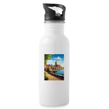 Porto Portugal Vintage Travel Poster WPA Souvenir - Water bottle with straw - white - Right