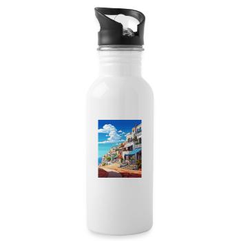 Albufeira Portugal Cascais Vintage Travel Poster - Water bottle with straw - white - Right