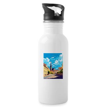 Regensburg Germany Vintage Travel Poster Souvenir - Water bottle with straw - white - Right
