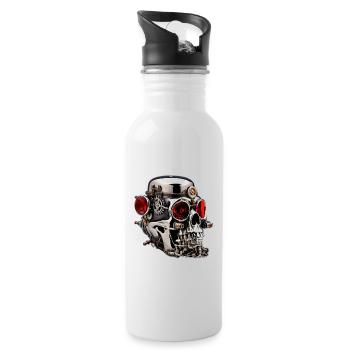 Silver skull with red eyes - Water bottle with straw - white - Right
