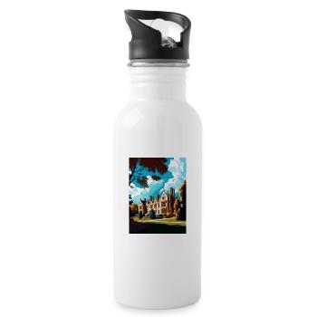 Anglesey Abbey Dekoration Vintage Reiseposter - Trinkflasche mit integriertem Trinkhalm - Weiß - Rechts