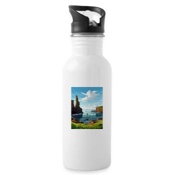 Duncansby Stacks Schottland Vintage-Reiseposter - Trinkflasche mit integriertem Trinkhalm - Weiß - Rechts