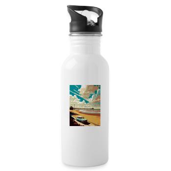Western Super Mare England Vintage Travel Poster - Water bottle with straw - white - Right