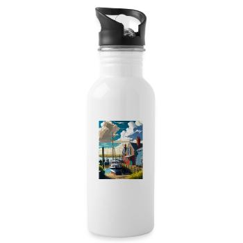 Whitstable Harbour England Vintage Reiseposter - Trinkflasche mit integriertem Trinkhalm - Weiß - Rechts