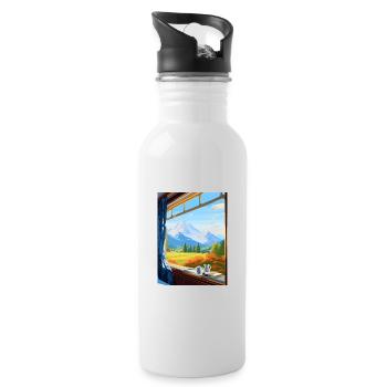 Orient Express Europa Deko Vintage Reiseposter - Trinkflasche mit integriertem Trinkhalm - Weiß - Rechts