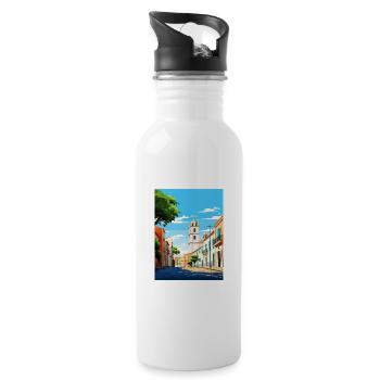 Faro Portugal Vintage Travel Poster WPA Souvenir - Water bottle with straw - white - Right