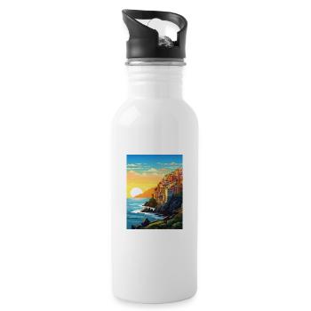 Cinque Terre Italy Decoration Patmos Travel Poster - Water bottle with straw - white - Right