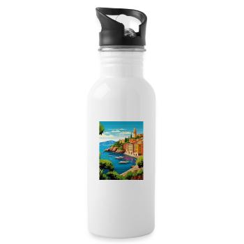 Portofino Italy Vintage Travel Poster WPA Souvenir - Water bottle with straw - white - Right