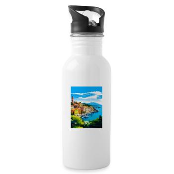 Portofino Italy Vintage Travel Poster WPA Souvenir - Water bottle with straw - white - Right