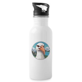Albatross Watercolor Cartoon Kawaii Pet Animal Col - Water bottle with straw - white - Right
