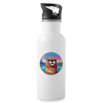 Beaver Watercolor Cartoon Kawaii Pet Animal Colorf - Water bottle with straw - white - Right