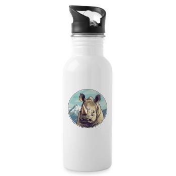 Nashorn Aquarell Karikatur Kawaii Haustier Tier Farbefu - Trinkflasche mit integriertem Trinkhalm - Weiß - Rechts