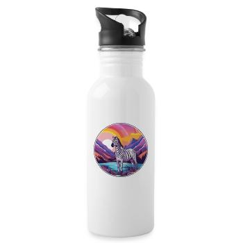Zebra Watercolor Cartoon Kawaii Pet Animal Colorfu - Water bottle with straw - white - Right