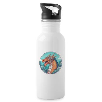 Dragon Watercolor Cartoon Kawaii Pet Animal Colorf - Water bottle with straw - white - Right