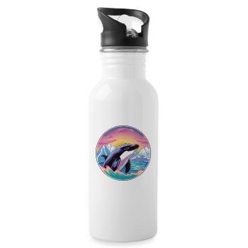 Orca Watercolor Cartoon Kawaii Pet Animal Colorful - Water bottle with straw - white - Right