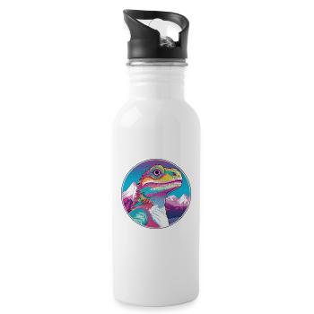 Lizard Watercolor Cartoon Kawaii Pet Animal Colorf - Water bottle with straw - white - Right