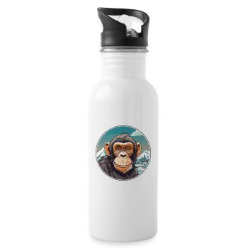 Chimpanzé aquarelle dessin animé kawaii animal de compagnie Co - Gourde avec paille intégrée - blanc - Droite