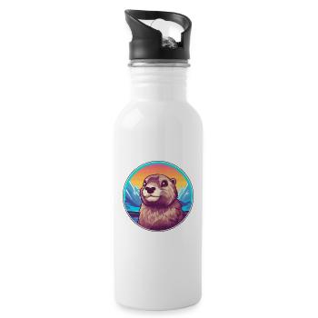 Murmeltier Aquarell Karikatur Kawaii Haustier Tier Col - Trinkflasche mit integriertem Trinkhalm - Weiß - Rechts