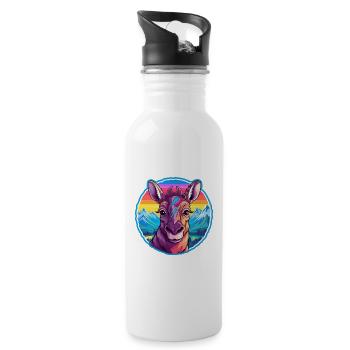 Okapi Watercolor Cartoon Kawaii Pet Animal Colorfu - Water bottle with straw - white - Right