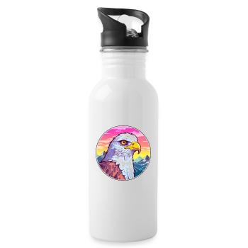 Hawk Watercolor Cartoon Kawaii Pet Animal Colorful - Water bottle with straw - white - Right