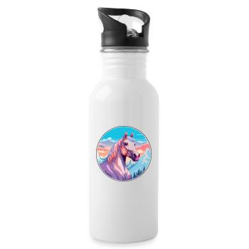 Pferd Aquarell Karikatur Kawaii Haustier Tier Farbefu - Trinkflasche mit integriertem Trinkhalm - Weiß - Rechts
