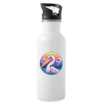 Pélican Aquarelle Dessin Animé Kawaii Animal De Compagnie Animal Couleur - Gourde avec paille intégrée - blanc - Droite