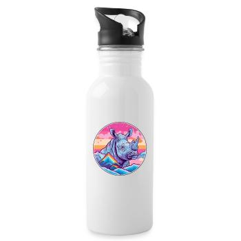 Nashorn Aquarell Karikatur Kawaii Haustier Tier Farbefu - Trinkflasche mit integriertem Trinkhalm - Weiß - Rechts