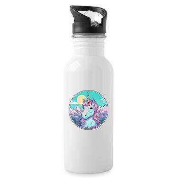 Unicorn Watercolor Cartoon Kawaii Pet Animal Color - Water bottle with straw - white - Right